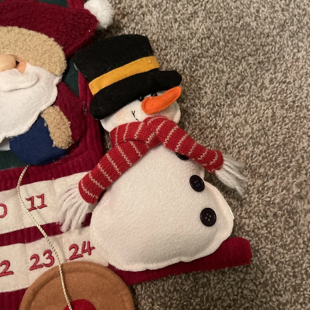 Vtg Christmas Advent Calendar Count Down Rustic Classic‎ Train Snowman Bear Felt